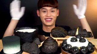 Black Dessert Party Black Cakes Green Tea Cream Bread MuKbang by 봉길이 Bonggil