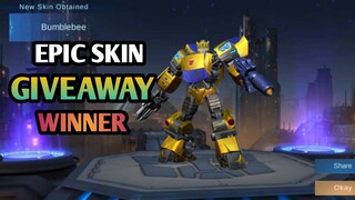 Epic skin giveaway winner is here and diamonds giveaway winner || Free Epic skin giveaway  || mlbb