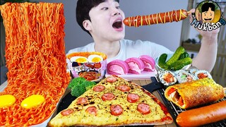 ASMR MUKBANG 편의점 핵불닭 미니!! 떡볶이 & 핫도그 & 치즈 피자 FIRE Noodle & HOT DOG & CHEESE PIZZA EATING SOUND!