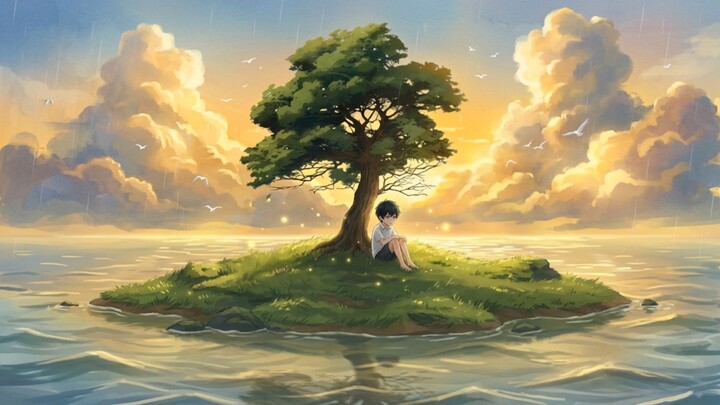 lonely boy in a island