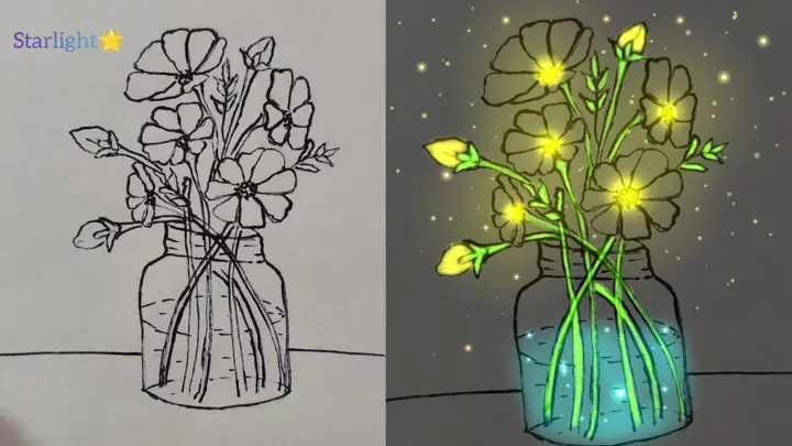 How to draw Flower Vase  || Flower Glow art #illustration #flowers #art #starlight