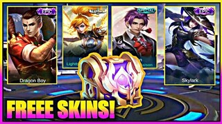 FREEE EPIC SKINS + LIGHTBORN SKINS AND MORE!! (THANK YOU MOONTON) || MOBILE LEGEND BANG BANG