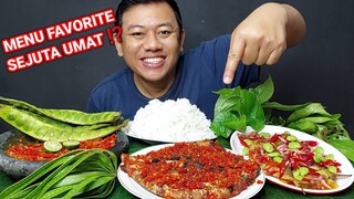 MAKAN SAMA KULIT PETE IKAN ASIN PEDA TUMIS PETE + LALAPAN MENTAH + SAMBEL TERASI + PARI BAKAR PEDAS