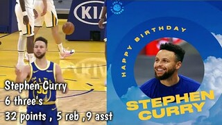 Stephen Curry 6 three's , 32 points ,5 reb and 9 asst win against Jazz