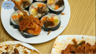 Kimbap, mì tương đen, thịt xào phần 7 #mukbang