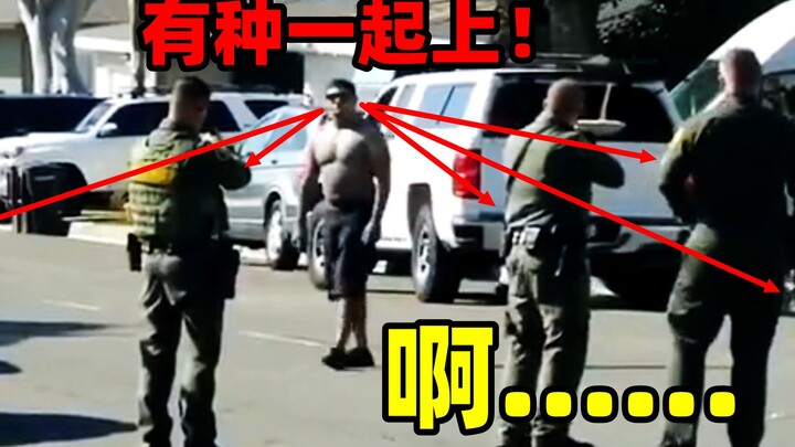 Pria Amerika berbadan kekar memegang pisau menantang polisi dengan sangat arogan! Bahkan peluru kare