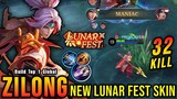 32 Kills + MANIAC!! Zilong New LUNAR FEST Skin!! - Build Top 1 Global Zilong ~ MLBB
