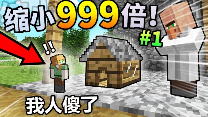 挑战MC*最憨憨*生存! 身体缩小999倍【如何存活】?！缩小生存#1