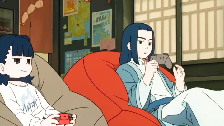 Wuxian mengunjungi rumah Nezha. Rumah itu sederhana di luar, tetapi berteknologi tinggi di dalam.