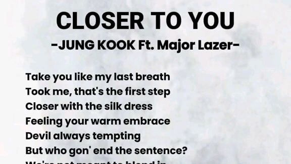 CLOSER TO YOU BY -JUNGKOOK Ft. Major Lazer-