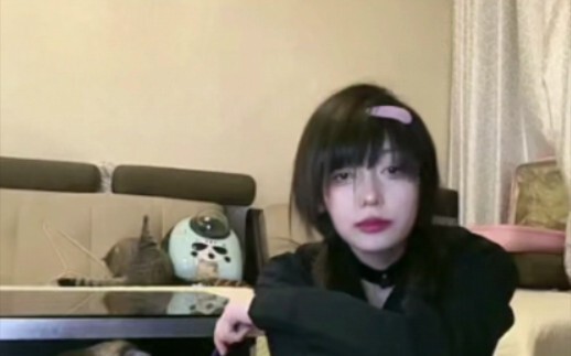 [Vertical screen recording] A girl in black stockings and white socks teases a cat