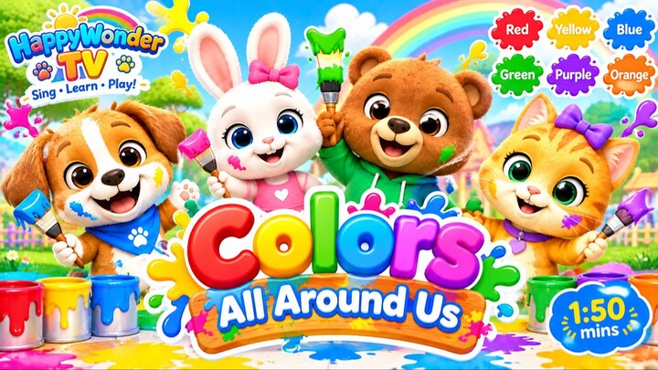 Colors All Around Us! | Learn Colors for Kids | HappyWonder TV 🐶🐰🐻🐱
