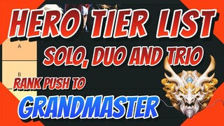 Hero Tier List For Solo, Duo and Trio Rank Push To Grandmaster | Honor of Kings | HoK