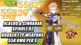 Albedo & Cinnabar Spindle R2 Broken F2P Weapons 55k DMG Per S - Albedo Gorou Combo