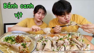 Vlog 446| Quyên nấu BÁNH CANH VỊT BẰNG CỌNG MÌ Udon thơm phức. Hai vợ chồng ăn ngon lành