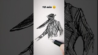 How to Draw KatanaMan in 10secs, 10mins, 1hr 😳 #shorts #animedrawing #chainsawman