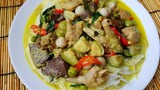 กับข้าวกับปลาโอ 487 : ขนมจีนแกงเขียวหวานไก่  Thai rice noodle Green curry chicken