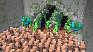 Villagers ATTACK the Cave of All Monsters - JJ and MIKEY BASE in Minecraft! Creeper Zombie Enderman