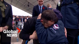 "You're my hero!": WWII veteran shares emotional embrace with Ukraine's Zelenskyy