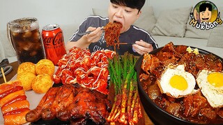 ASMR MUKBANG 슈프림 양념 치킨먹방! BBQ 자메이카 통다리 짜파게티 먹방 & 레시피 FRIED CHICKEN EATING SOUND!