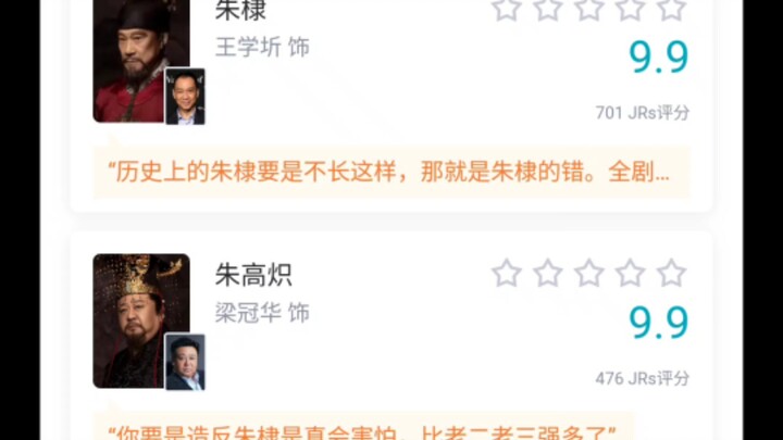 คะแนนจากหูผู่ ซีรีส์ “ต้าหมิงเฟิงฮวา”