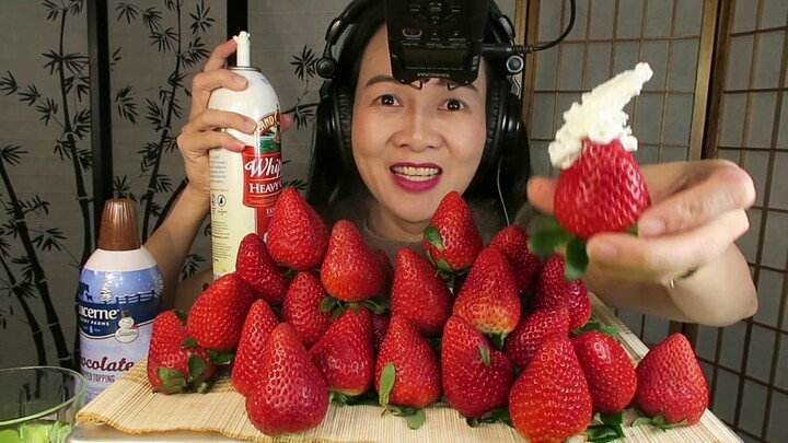 Asmr  Eating Strawberries with whipped cream