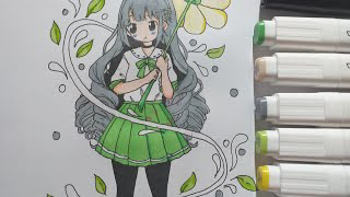 vẽ anime girl cầm hoa hướng dương dại cute-how to draw anime girl