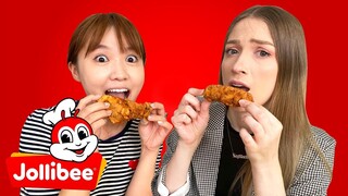 American try JOLLIBEE ( Filipino Fast Food) For The First Time!  good reaction!!