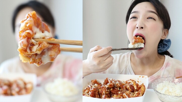 【Nado Official Chinese Subtitles】Enjoying Cheogajip’s seasoned fried chicken~~♥ With white rice too♥