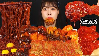 ASMR MUKBANG| 직접 만든 버섯 양념치킨 먹방 & 짜짜로니 & 레시피 BLACK BEAN NOODLES AND FRIED CHICKEN EATING