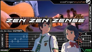 Zen zen zense - 前前前世 - RADWIMPS - Fingerstyle Guitar Cover | TAB Tutorial