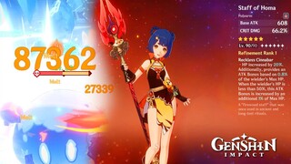 Genshin Impact - Xiangling C6 Talents 12 & Staff of Homa R1 Lv 90 Damage Showcase