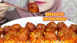 ASMR BAKSO URAT GORENG ASAM PEDAS 🔥 SPICY FRIED MEATBALLS