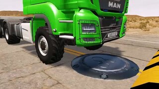 Flatbed Truck Mcqueen  _ Transportation with Truck - Pothole vs Car _458 - BeamN
