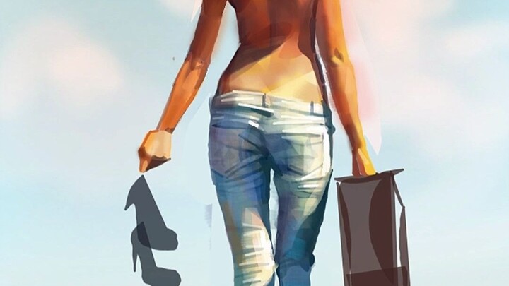 Thick-Stroke Willow Leaf Brush Drawing – Girl’s Back View