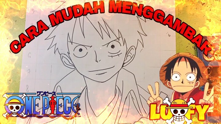 cara mudah menggambar anime one piece, Luffy