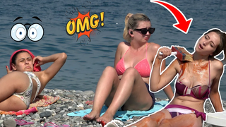 🔥สาวบ้าเล่นตลกชายหาด! 😲 นม มะเขือเทศ มายองเนส - Best of Just For Laughs