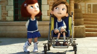 The boy suffers from cerebral palsy, but the girl never leaves him alone and always plays with him w