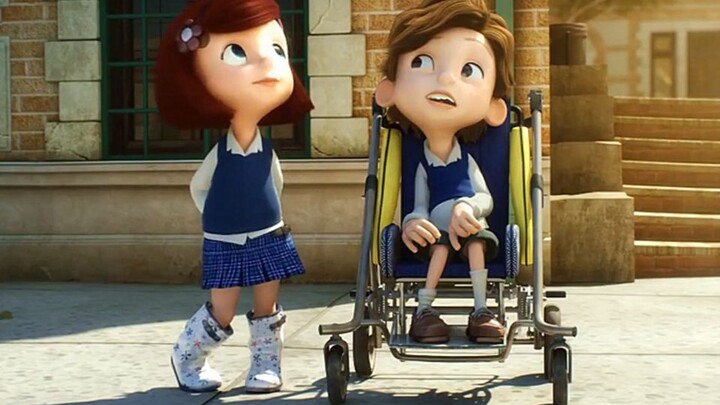 The boy suffers from cerebral palsy, but the girl never leaves him alone and always plays with him w