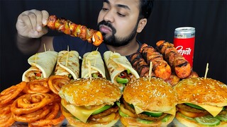 CHICKEN CHEESE BURGER, CHICKEN SHAWARMA, JALEBI/ JILAPI, CHICKEN SHASHLIK ASMR MUKBANG EATING SHOW |