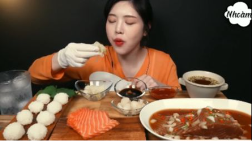 Nguyên miếng cá hồi và cá hồi ngâm tương phần 2 #mukbang