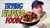 Filipino Food Explosion! ADOBO, SINIGANG, LUMPIA for the First time!