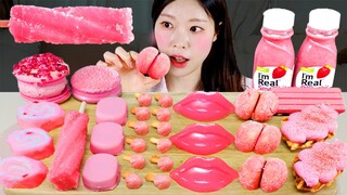 ASMR MUKBANG| 핑크 디저트 딸기 아이스크림 초콜릿 마카롱 젤리 먹방 & 레시피 DESSERT ICE CREAM MACARONS EATING