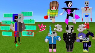 Xans Undervirus vs. Sans, Gaster, Chara, Jevil, Papyrus, Mettaton in Minecraft | Undertale Civil War