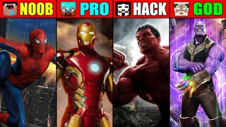 Minecraft NOOB vs PRO vs HACKER vs GOD HOW TO PLAY SPIDERMAN IRONMAN HULK THANOS CHALLENGE Animation