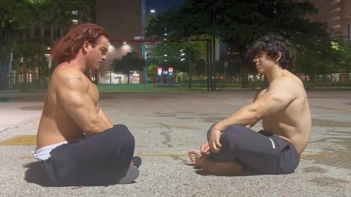 Father-son midnight snack in the air