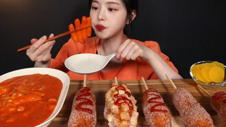 SUB) ! Cheese Rosé Tteokbokki & Corn Dogs Mukbang Asmr