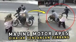 Maling Apes Dihantam dengan Tendangan Putar Oleh Warga