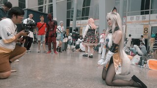 Pameran Komik Chengdu definisi tinggi 4k hitam sutra rambut putih kaki panjang coser