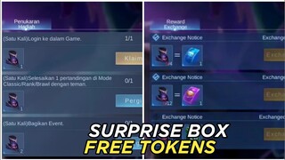 SURPRISE BOX FREE TOKENS RELEASE DATE 2023 || MLBB NEW FREE SKIN EVENT